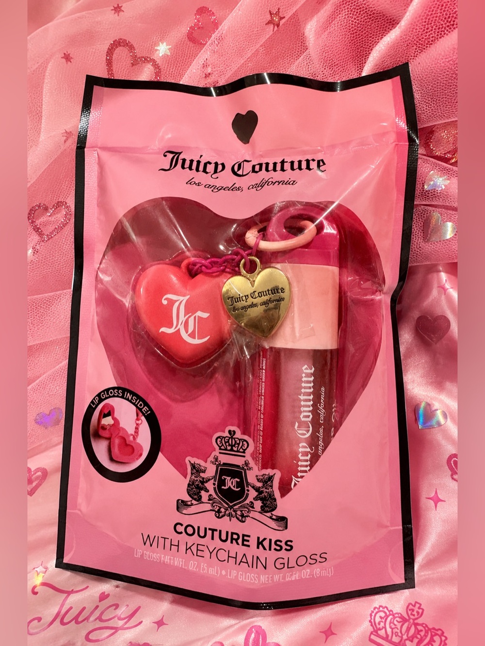 🍒 Juicy Couture Pink Couture Kiss Keychain Lip Gloss Set